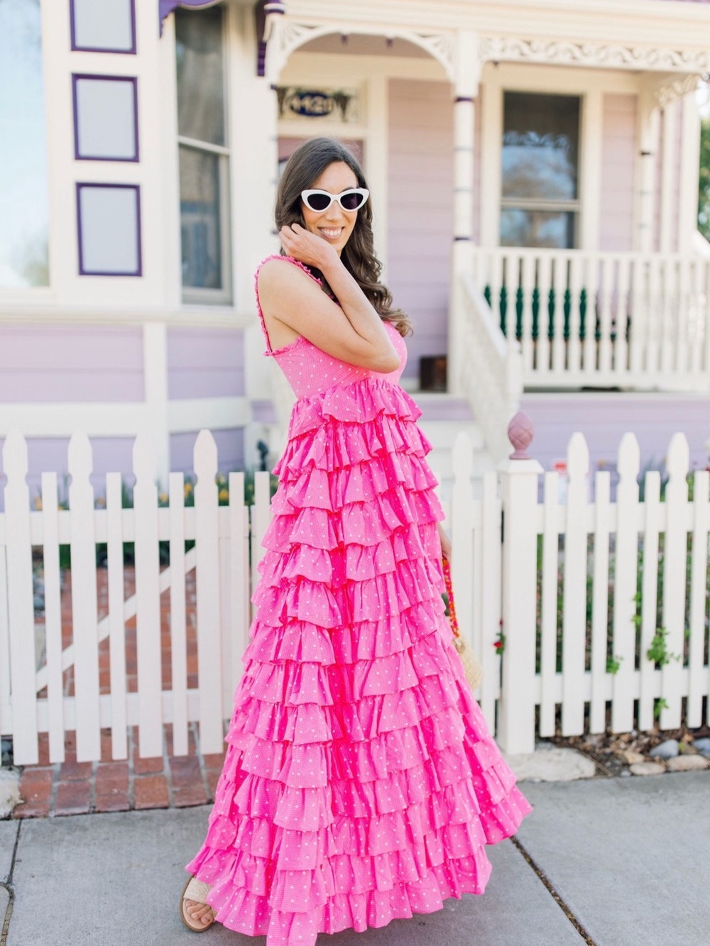 LoveShackFancy Pink Tiered Ruffle Maxi Dress